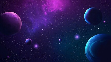 A beautiful view of space with a nebula in the background and planets in the foreground.