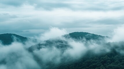Misty Hills with Cloudy Skies in Soft Light