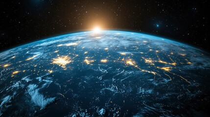 Obraz premium Earth From Space At Sunrise With City Lights