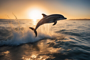 Playful dolphin jumping out of the ocean
