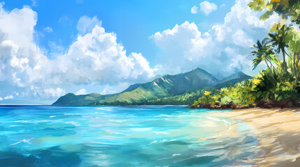 Obraz premium Tranquil tropical beach with crystal clear waters. Crystal Clear Waters. Illustration