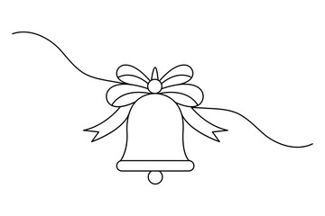 Christmas bell continuous one line drawing and outline editable stroke