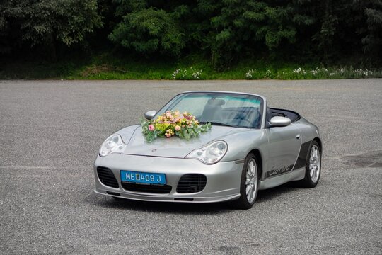 Porsche 911 Carrera Cabrio 996 sports car decorated for wedding
