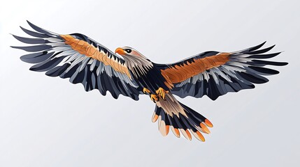 Obraz premium A stylized illustration of an eagle in flight, with outstretched wings and a determined expression.