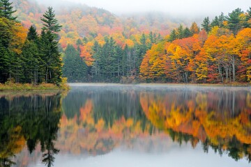 Fototapeta premium Autumn Reflections on a Tranquil Lake