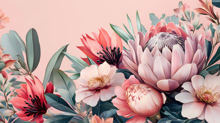 Naklejka premium Vintage botanical flower bunch. beautiful fantasy vintage wallpaper botanical flower bunch,vintage motif for floral print digital background. Pastel Drawing. Illustration