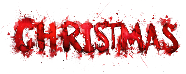 christmas text letters with red watercolor splashes isolated on white or transparent png