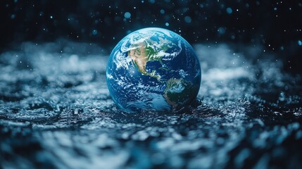 Earth Globe Floating on Water with a Starry Night Background