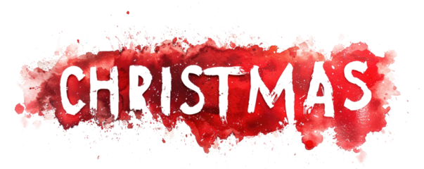 christmas text letters with red watercolor splashes isolated on white or transparent png