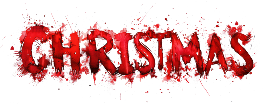 christmas text letters with red watercolor splashes isolated on white or transparent png