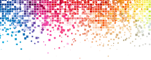 rainbow colored pixel squares art background isolated on white or transparent png
