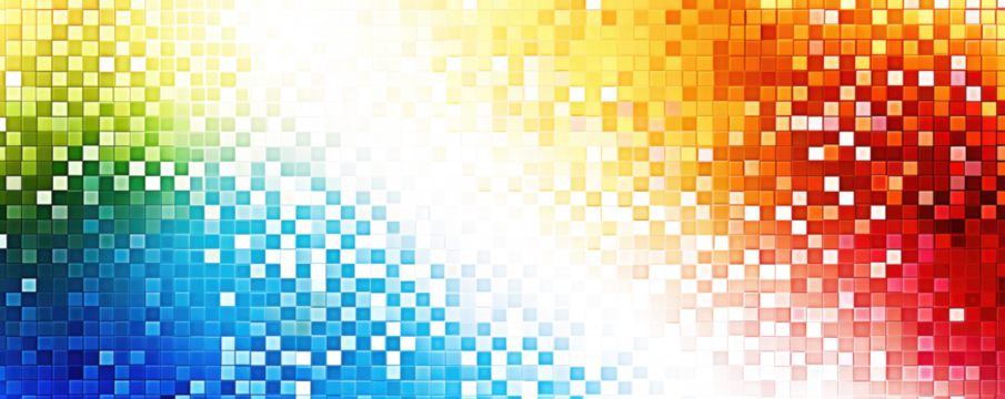 rainbow colored pixel squares art background isolated on white or transparent png