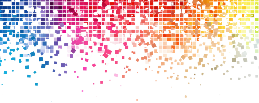 rainbow colored pixel squares art background isolated on white or transparent png