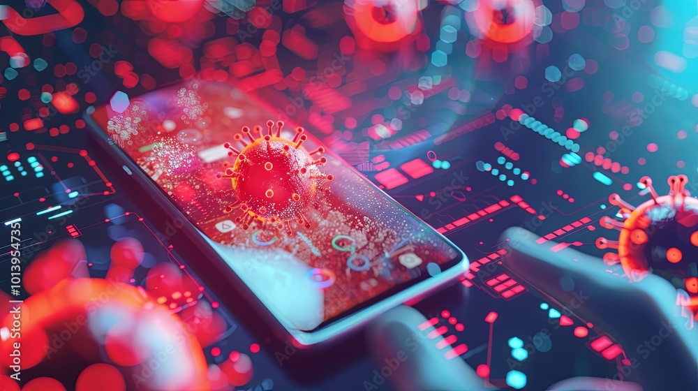 Leinwandbilder smartphone alarms indicate a virus threat while users actively engage in protecting their data netwo