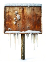 Customizable rusted Blank Metal Signs with Snow for Winter Themed Graphic Design and Poster Projects