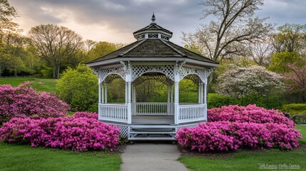 Charming Garden Gazebo Surrounded by Vibrant Flowers