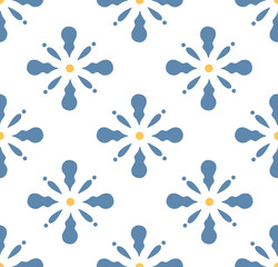 Abstract blue flower art seamless pattern. Trendy geometric contemporary floral shape background illustration. Plant leaves artwork wallpaper print. Vintage spring vector texture.