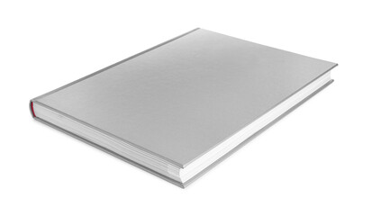 Closed book with grey hard cover isolated on white