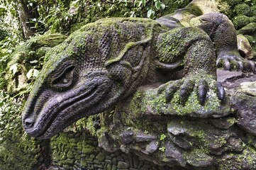 Stone carving of a komodo dragon, Ubud, Bali, Indonesia, Asia