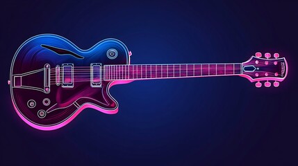 Fototapeta premium Electric guitar with glowing neon lines.