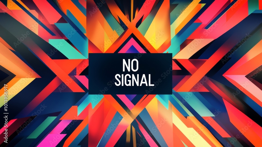 Poster colorful geometric abstract design with no signal text, vibrant digital art. modern technology and c