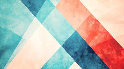 Stylish abstract background featuring intersecting geometric shapes in soft pastel hues of blue, red, and cream.