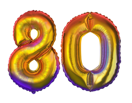 Luftballons aus den Zahlen 80 isoliert auf weißen Hintergrund, Freisteller 