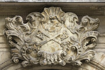 Old city arms at the historic Regensburger Ratskeller, Regensburg, Upper Palatinate, Bavaria, Germany, Europe