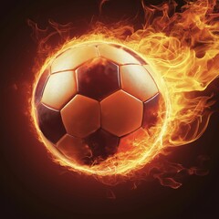 Naklejka premium Dynamic soccer ball on fire adding energy and excitement to sports imagery, perfect for illustrating dynamic movement and passion in soccer games and sports competitions.