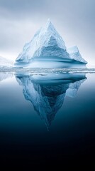 Majestic iceberg reflection in calm ocean, serene arctic scene. Climate change and nature concept