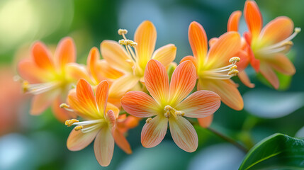 Fototapeta premium Delicate orange and yellow flowers blooming in a lush garden during springtime