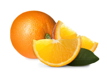 Fresh ripe oranges on white background. Citrus fruit