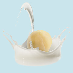 Macadamia nut and milk on light blue background