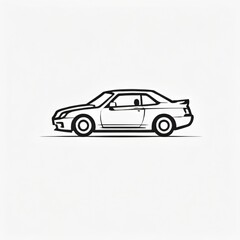 Stylized black and white side view of a car illustration on a minimalistic background showcasing automotive design