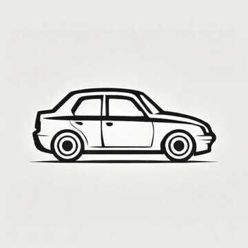 recommend clip art: A simple black and white drawing of a compact car in profile view on a plain background