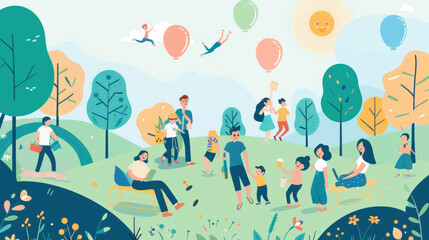 A visual of families and friends connecting over tech-free activities, enhancing happiness and togetherness.