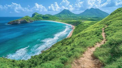 Obraz premium Scenic Hiking Trail Overlooking a Pristine Caribbean Bay