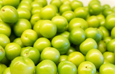 Ripe Juicy Green Plums - Fruit Background