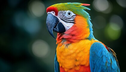 Obraz premium Vibrant Macaw Parrot with Colorful Feathers in a Tropical Paradise 