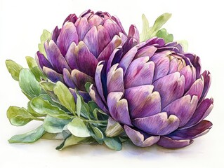 Fototapeta premium artichoke watercolor illustration depicting vibrant colors and intricate details showcasing the beauty of this unique vegetable in an artistic and fresh manner