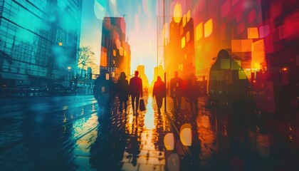 Fototapeta premium Brainstorming and collaboration with dynamic scenes, creative and interactive, Urban, Bright hues, Photograph, Teamwork