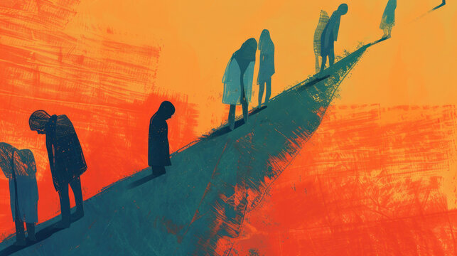 A visual of people going through the ups and downs of life, experiencing sadness as part of their emotional journey.