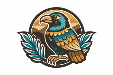 Beautiful bird logo with leaves vector art illustration