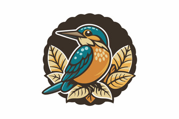 Obraz premium Beautiful bird logo with leaves vector art illustration