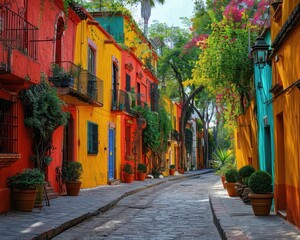 Fototapeta premium Foreign language learning with vibrant scenes, educational and enriching, Urban, Bright hues, Photograph, Linguistic exploration
