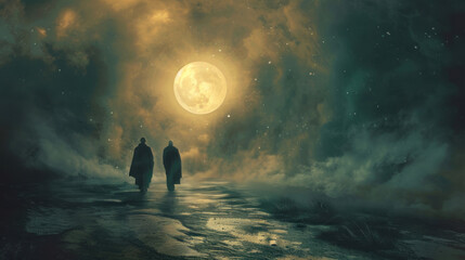 A visual of spiritual leaders guiding individuals through their sadness, helping them find meaning and solace.