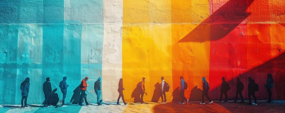 Teamwork and collaboration with dynamic interactions, lively and productive, Urban, Bright hues, Photograph, Group effort