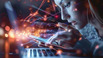 Data Science and Digital Technology Concept, Software Engineer Using Digital Tablet for Big Data Management, Internet Network, and Software Development, Highlighting Technology and Innovation