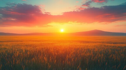 Fototapeta premium Golden Sunset Over Wheat Field