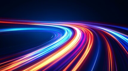 Modern abstract high-speed movement with dynamic motion light trails on a dark blue background